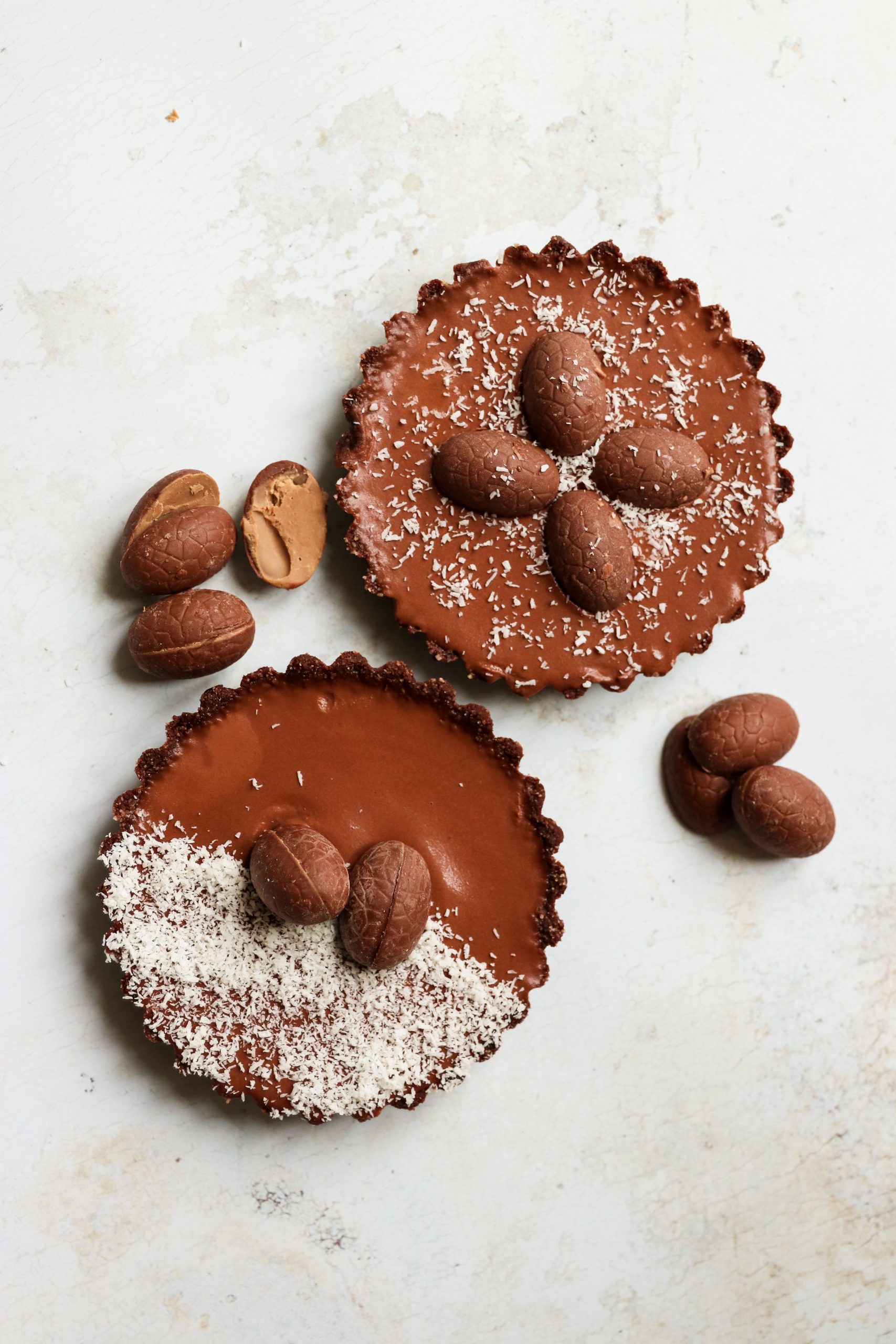 vegan easter egg chocolate tarts